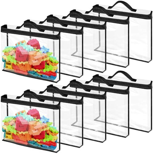 Lot de 10 grands sacs de rangement pour jouets, en PVC, sac de rangement avec fermeture éclair et poignées, étanche, transparente, pour jouets