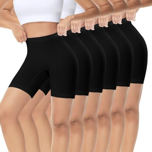 IceReco 3-pack cykelbyxor, dam, korta sportbyxor under klänning, kjol, kalsonger med ben, anti-skavning, korta leggings, Svart x 6 p, L