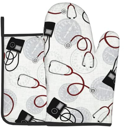 Calling All Nurses Blutdruck Weiße Küchenofenhandschuhe und Grillhandschuhe Topflappen Ofenhandschuhe und Topflappen mit Kochhandschuhen zum Backen Grillen Kochen