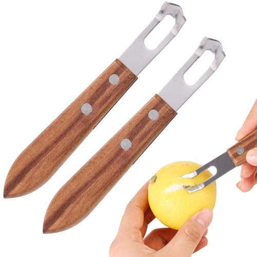 Lyreh 2uds Pelador de Limones, 14x2cm Inoxidable Madera Peladores Cítricos Acero Esfuerzo Prácticos Práctica Pelar Cuchillos para Pomelo Lima Pomelo Naranja Limón