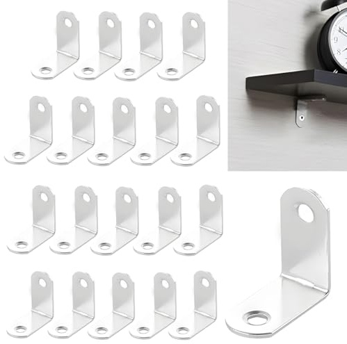 20 staffe angolari da 3,9 x 3,5 cm, resistenti, in acciaio inox, a forma di L, staffe di fissaggio per scaffali, tavoli, armadietti (3 x 3 cm)