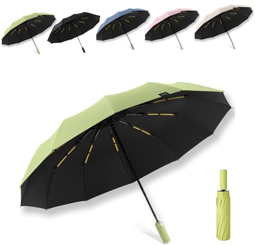 Yanrunce Paraguas Plegable Automático, Paraguas automático de bolsillo, resistente al viento y a la lluvia, paraguas compacto de viaje de 24 bandas, diseño ultraportátil para llevar (Verde)