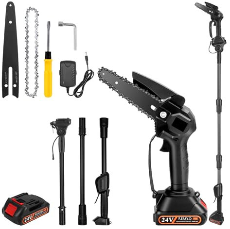 Cordless Pole Saw, 2 in 1 High Branch Saw, 6 Inch Mini Handheld Chainsaw, 3 Sections 1.8M Electric Extension, Battery and Charger, 90°Adjustable Head, for Garden Tree Trimming Branch Cutting