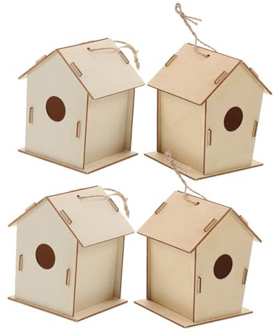 HEALSOPTHY 4stücke Unbefeuerte Holzbauhaus Vogelhaus Diy Vogelhaus Zum Selbermachen Junge Mädchen Malerei Holz Spielzeug Zum Bemalen Und Beschriften