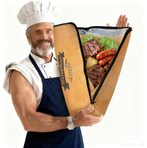 Cosyall BBQ Blanket for Resting Meat,Smoker Meat Resting Blanket,Reusable Smoker Grilling Meat Insulated Resting Bag with Wide Mouth for Large Brisket,Beef,Pork Shoulders,Turkeys,Gifts for Men (21in)