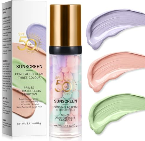 Primer Makeup Base Color Corrector SPF 50, Drei Farben Concealer Primer Makeup, 3 In 1 Gesicht Primer Vor Dem Makeup, Gleichmäßigen Hautton, Feuchtigkeitsspendendes (1 pc, 1)