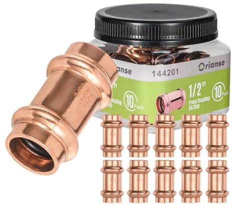 Orianse 10-Pro Pack Copper Propress Fittings Plumbing Heavy Duty 1/2 Propress Coupling No Stop for Copper for Pipe Tubing connection，NSF cUPC Certificate