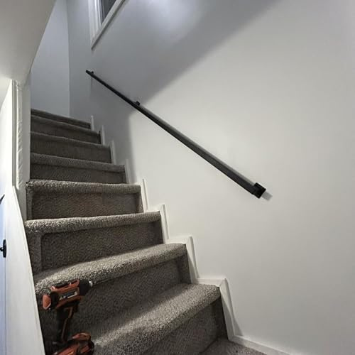 Junvstor Wrought Iron Handrail for Stairs - Wall Mounted Staircase Hand Rails - Handrails for Indoor Stairs - Metal Grab Bar for Outdoor Environment, Stair Banister Handrail Kit Black(4ft/120cm)