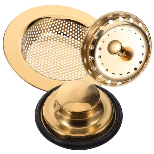 Ipetboom Bouchon D'évier la Cuisine Grille D'égout en Acier Inoxydable Doré, Filtre Anti-débris, Ensemble 3 Pièces, Compatible Évier Lavage Cuisine, Usage Quotidien
