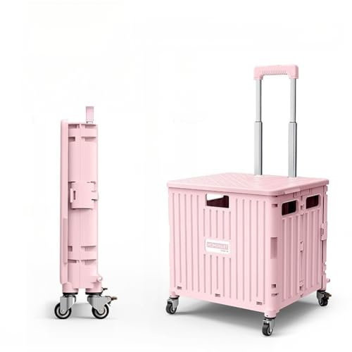 Chariot de courses pliable avec couvercle et roues - Boîte de rangement utilitaire portable pour jardin et camping - Chariot roulant à quatre roues de 65 L pour un transport facile