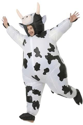 FUNFOCUS Aufblasbares Kuh Kostüm Erwachsene - Lustiges Ganzkörper Kuhkostüm - Inflatable Cow Costume Adults - Perfekt für Karneval, Fasching, JGA & Mottopartys - One Size Blow Up Outfit