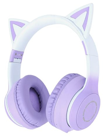 YUEHISY Wireless Gaming Headset with LED Lights, Bluetooth 5.3 Wireless & 3.5mm Wired Headphones, Stereo Sound with Detachable Mic (Purple)