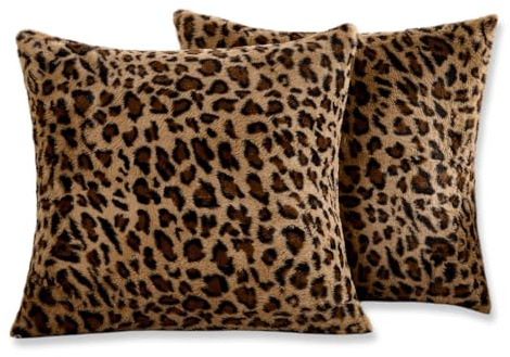 Dermalyx 2 Housses De Coussin, Housses en Fourrure Artificielle pour Coussin Décoratif, Motif Guépard Et Léopard, Très Douces Et Moelleuses, Ensemble De 2 Pièces De 45 X