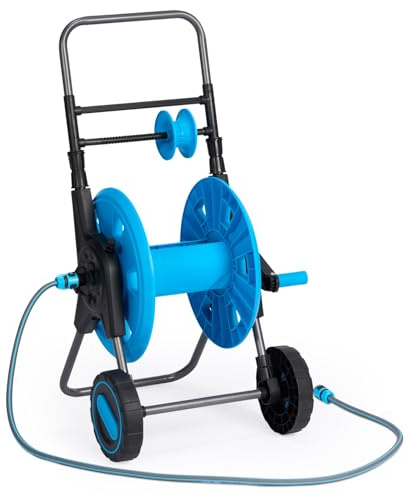 Outopee Hose Reel Without Hose, Garden Hose Reels Cart with Up to 60 m Capacity for Garden, Backyard, Adjustable Handle, Portable, Stable, Light, Prevents Twisting, with Wheels, Blue