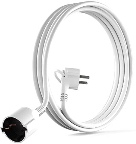MutecPower 2m Cavo di Prolunga Schuko con spina piatta 90° angolata con Contatto di protezione Prolunga elettrica con contatti di terra fino a 250V 16A IP20 da 2 metri Bianco