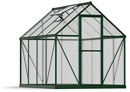Canopia 6x8 Greenhouse Kit, Hobby Walk-In Twin-Wall UV Polycarbonate Heavy Duty Aluminum Frame, Lockable Door, Adjustable Roof Vent, Rain Gutters, Galvanized Steel Base, Mythos (Green)