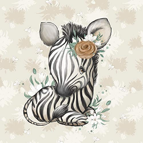 40x50cm Tiere French Terry Stoff Panel mit Zebra - Kinderstoff für Mädchen - Sommersweat Panelstoffe für Baby & Kinder - Stoffe zum Nähen - Stoffpanele & Kombistoff - keine Meterware - Steppenliebe