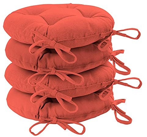 Harbour Housewares Paprika Seat Pads for Dining Chairs - 40 x 40cm - Pack of 4 - Round Garden Seat Cushions with Ties Soft Padded Pillow Indoor Kitchen Cushion Outdoor Patio Garden Chair Pads