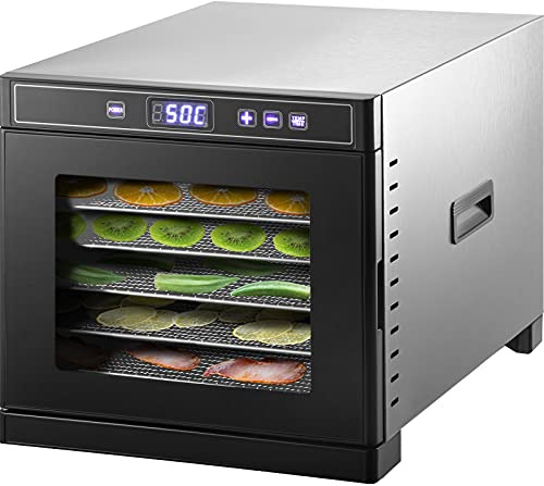 VEVOR Máquina Deshidratadora de Alimentos Eléctrica 6 Bandejas 600 W Secador de Frutas y Verduras 35-75 ? Temporizador 48 H Deshidratadora de Frutas Setas Carne de Acero Inoxidable con Pantalla Táctil