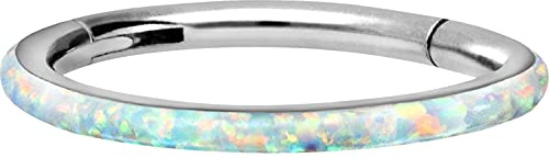PIERCINGLINE Titan Segmentring Clicker SYNTH. OPAL Piercing Nase Septum Ohr Tragus Helix Silberfarben 1,2 x 10 mm