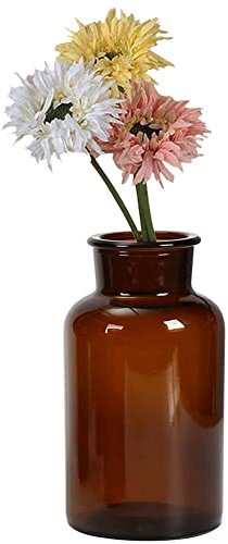 Upstore 1 Pcs 500ml Amber Glass Vase Bud Vases Apothecary Jars Decorative Glass Bottles Vintage Small Glass Flower Vases with Creative Rope Design for Home Decor Centerpiece Wedding Party Table Vase