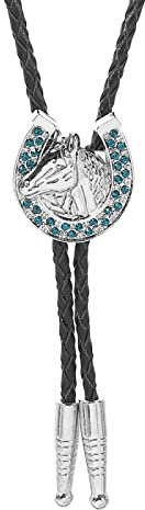 DELIGUO Bolo Ties Krawatte Für Herren - Western Cowboy Leder Seil Tier Bunte Stein Anhänger Mit Hemd Zubehör Krawatte, Persönlichkeit Vintage Neuheit Halskette,Himmelblau,Einheitsgröße