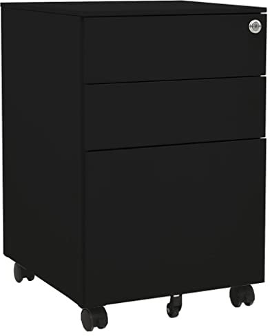 Aktenschrank Büroschrank Metallschrank Bürocontainer mit Schlössern Versehen & 3 Schubladen, Schubladencontainer mit Rollen, Kommode Ordnerschrank Mehrzweckschrank Abschließbar, 39x45x60 cm