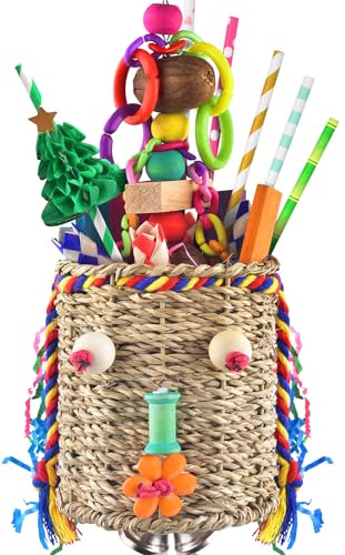 KATUMO Bird Toys, Parrot Grass Basket and Shredding Foraging for Parakeets, Cockatiels, Conures, Small and Medium Bird Cage Accessories