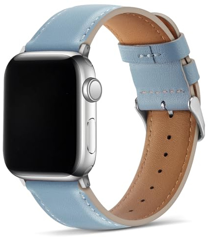 Tasikar Bands Compatible with Apple Watch Strap 42mm(Series 11/10) 41mm 40mm 38mm men Genuine Leather Replacement Bracelet Band Compatible with iWatch SE Series 11 10 9 8 7 6 5 4 3, Blue