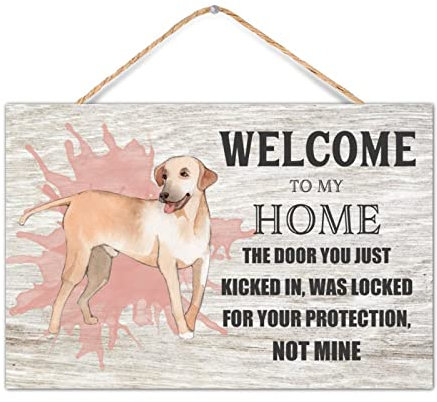 CustonCares Willkommen Haustürschild Hundeliebhaber Geschenke Welcome to My Home Veranda Dekor Hund Illustration Rustikale Eingangstür Hausbesitzer Geschenke 30,5 x 20,3 cm