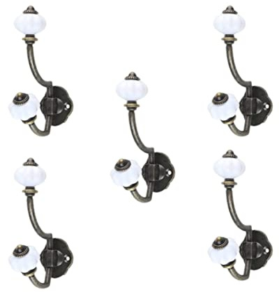 Snner Crochets de vêtements muraux Rétro Crochets de manteau en céramique antique pour la porte de la salle de bain chambre cuisine bronze 5 pcs