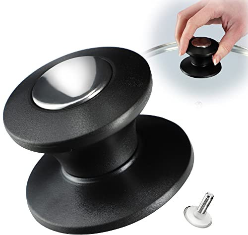 KADAX Topfdeckelgriff, feuerfester Deckelknopf aus Kunststoff und Edelstahl, universaler Haltegriff für Topfdeckel, Topfdeckelknopf für Glasdeckel (1 Stück, Schwarz-Silber)