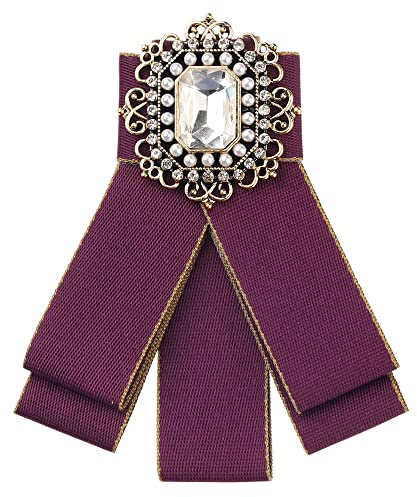 Elerevyo Mode Strass vorgebundene Band Brosche Pin Kragen Schleife für Frauen rot One Size