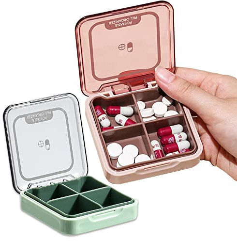 2 Pièces Pilulier Avec 4 Compartiments, Pilulier de Voyage, Mini Boite à Comprimés, Boîte à Pilules 4 Compartiments, Petite Boite à Comprimés, pour Tenant Vitamines, Médicaments, Suppléments