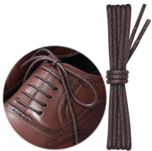 Puzeam 2 Pares Cordones Encerados Redondos Finos de Zapatos de Vestir, 3 mm Cordones Elegantes para Hombres y Mujer, Cordones para zapatos de ciudad, Business Cordones de Zapatos Marrón Oscuro 90 cm