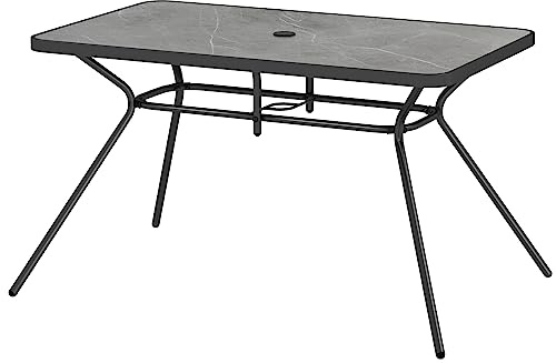 COSTWAY 80cm/125cm Garden Dining Table, Faux Marble Patio Bistro Table with Umbrella Hole, All-Weather Metal Frame Outdoor Side Coffee Table for Balcony, Backyard and Poolside (Rectangle, 125x75x73cm)