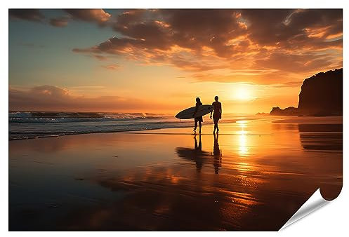 islandburner XXL Bild Poster Surfer am Meeresufer, Sonnenuntergang Premium Bilder Fotodruck JEFJ-PKL