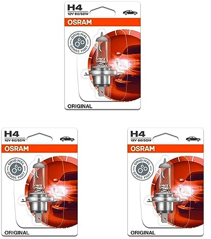 Osram ORIGINAL H4, Halogen-Scheinwerferlampe, 64193-01B, 12V PKW, Einzelblister (1 Stück) (Packung mit 3)