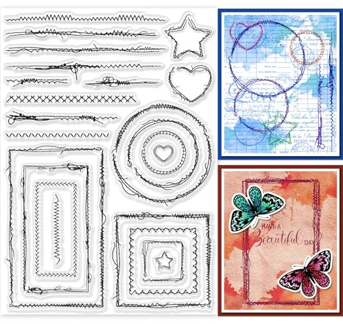 GLOBLELAND Sewing Thread Lace Clear Stamps for DIY Scrapbooking Sewing Thread Border Silicone Clear Stamp Seals 21x15cm Transparent Stamps for Cards Making Photo Album Journal Home Decoration