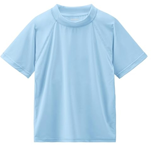 Boys Swim Shirts Short Sleeve Rash Guard Sun Protection UPF 50 T Shirts Rashguard Swimwear Fishing Water Tee Quick Dry Cool Beach Clothes for Toddler Youth Kids Milk Blue Size 6