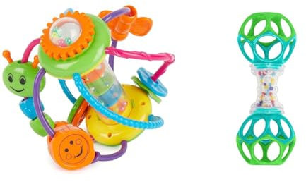 Bieco Motorikball für Babys ab 6 Monate | Greifball und Beißring mit Rassel & Bright Starts, Oball, Greifling Ball Rassel Spielzeug für unterwegs, Interaktives Babyspielzeug