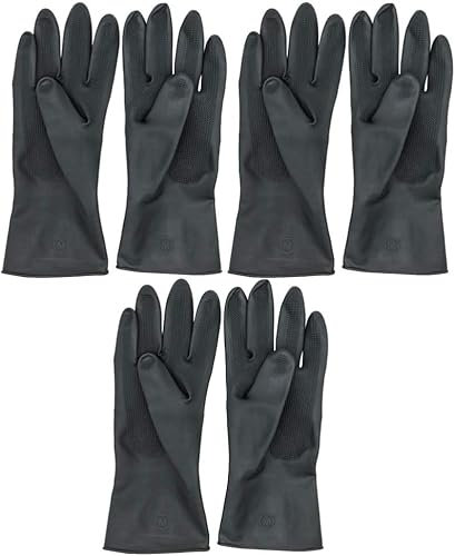 3 Pairs Black Washing Up Gloves, Reusable Hair Dye Gloves, Black Latex Gloves, Rubber Gloves Anti-Slip Beauty Salons Hair Care Styling Tool (L)