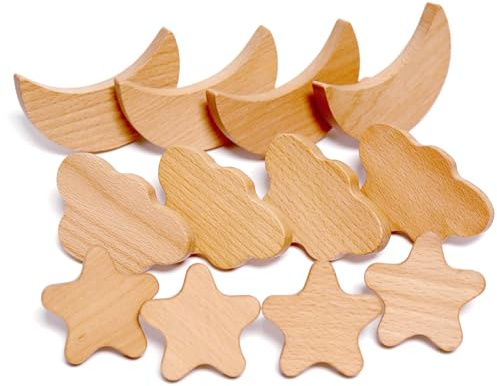 Auped 12 Stk Schrankknöpfe Stern Mond Wolke Möbelknöpfe Holz für Boho Möbel, Truhengriffe, Küchenschrank, holzgriffe kinderzimmer