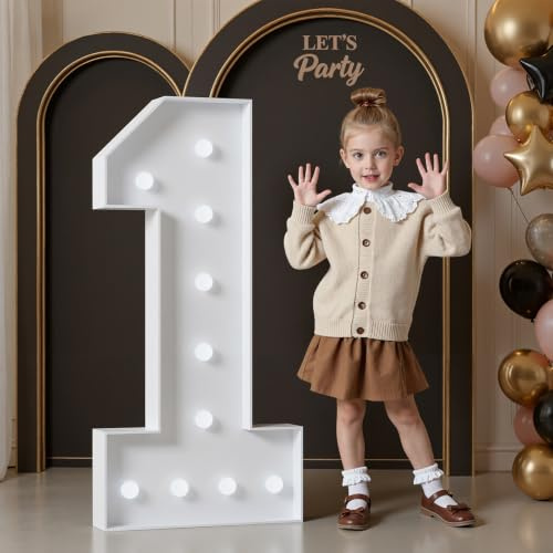 Mixifox Gigantische Leuchtende Zahlen Deko Geburtstag,Hochzeitstag,1.Geburtstagsfeier,Leuchtende Zahlen LED,Hochzeit Deko Geburtstag Verlobungsdekoration,Zahl 1