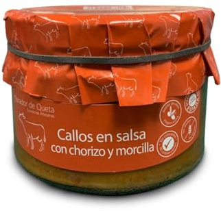 Tripes en sauce au chorizo ​​​​et boudin 560 grs. Tripes à la madrilène. Recette familiale, maison et artisanale. Conserves gourmandes. Cadeau original pour tout le monde. 100% fabriqué en Espagne.