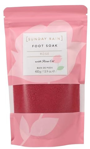 Sunday Rain Rose Foot Soak, pour bain de pieds, relaxant et luxueux, pour pieds fatigués et endoloris, végétalien et sans cruauté envers les animaux, 400 g