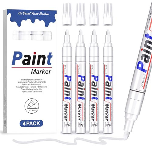 AOSUCO Weiß 4 Permanent Marker Lackstift Wasserfest Lackmarker Reifen Stift 2-2,8mm zum Beschriften und Markierung für Reifen Metall Plastik Glas Holz Steine