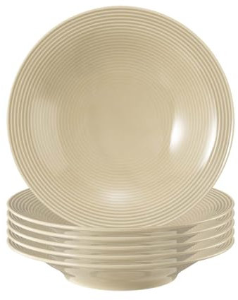 Seltmann Weiden Beat Color Glaze Lot de 6 assiettes creuses Ø 22,5 cm Assiette ronde profonde avec rainure gaufrée en porcelaine, beige sable