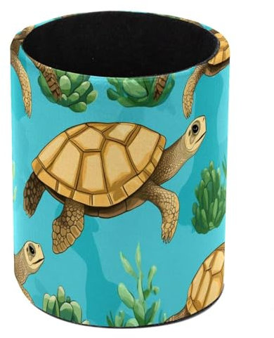 Turtles Plants Seamless Stylish and Functional Pen Holder Pencil Cup - Makeup Brush Holder Small Desk Organizer for Office Supplies and More