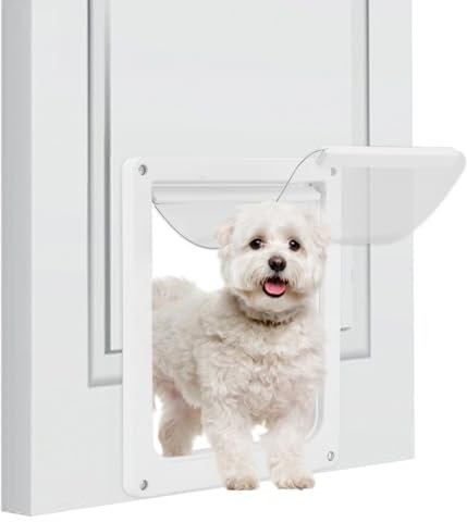 CuteHairy Haustiertür für den Wandeinbau, Fliegengitter mit Magnet, magnetische selbstschließende Fliegengittertür, Wetterbeständiger Hundetürvorhang mit Verriegelungsfunktion Weiß (weicher Vorhang) L
